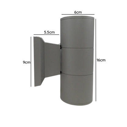 Aplique Gris Cilindro Doble IP54 GU10