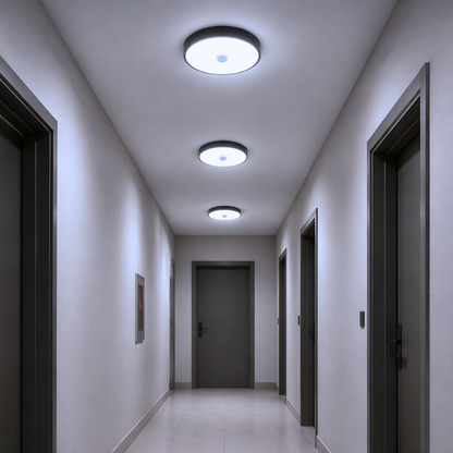Panel Plafon Led Sobrepuesto Redondo Negro 18w Sensor Movimiento