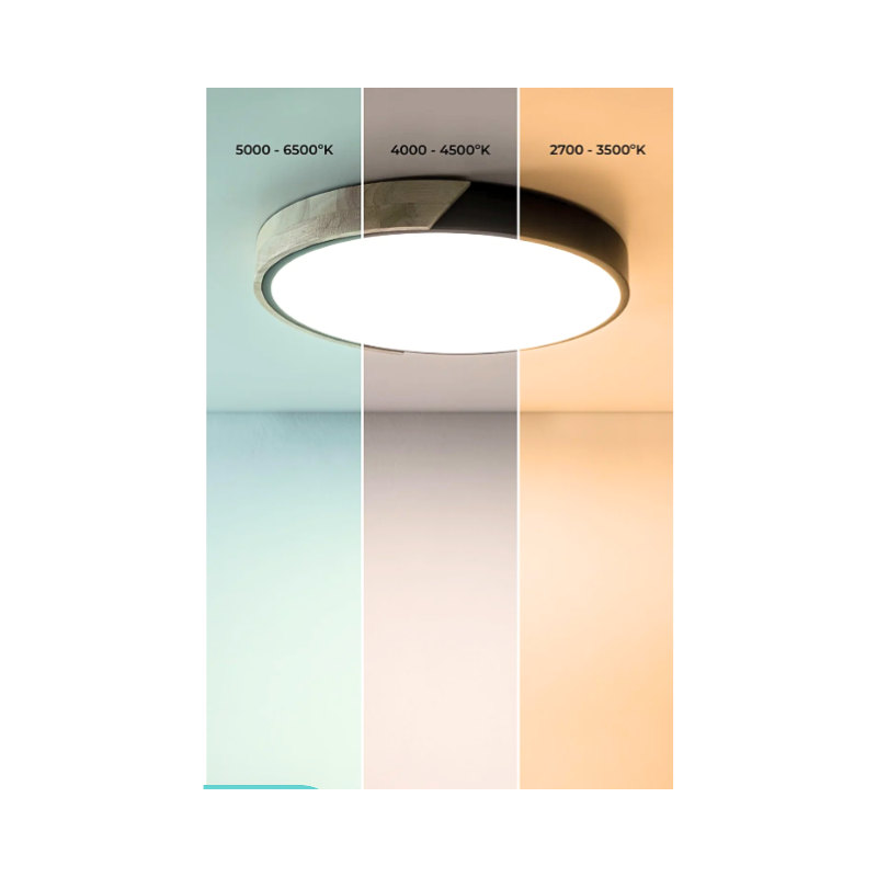 Lampara Redonda Sobrepuesta Madera y Negro con control 40cm 36+36W