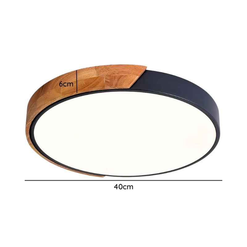 Lampara Redonda Sobrepuesta Madera y Negro con control 40cm 36+36W