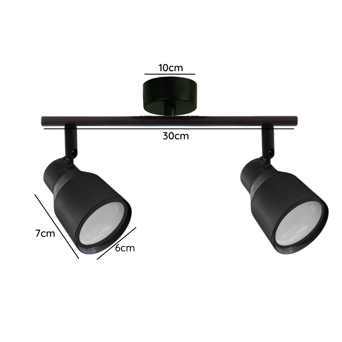 Aplique Doble Foco Negro Con Ampolleta Dicroica Gu10 Dirigible Modelo Hiades SEC