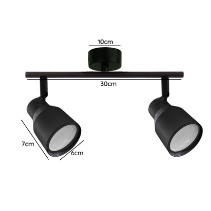 Aplique Doble Foco Negro Con Ampolleta Dicroica Gu10 Dirigible Modelo Hiades SEC