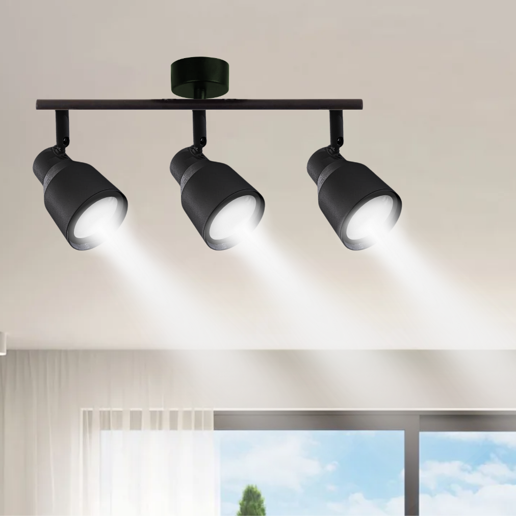 Aplique Triple Negro Con Ampolleta Dicroica Gu10 Dirigible Modelo Hiades SEC