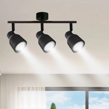 Aplique Triple Negro Con Ampolleta Dicroica Gu10 Dirigible Modelo Hiades SEC