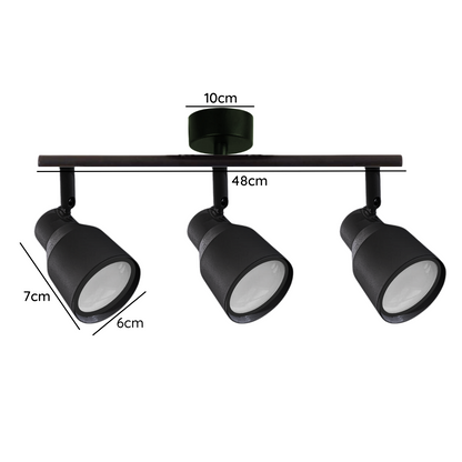 Aplique Triple Negro Con Ampolleta Dicroica Gu10 Dirigible Modelo Hiades SEC