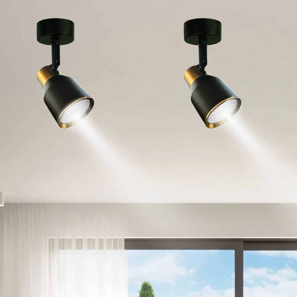 Aplique Simple Negro Dorado con Ampolleta Dicroica Gu10 Dirigible Modelo Hiades
