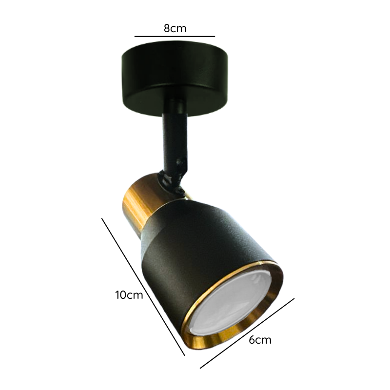 Aplique Simple Negro Dorado con Ampolleta Dicroica Gu10 Dirigible Modelo Hiades