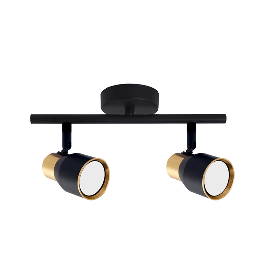 Aplique Doble Foco Negro Dorado Con Ampolleta Dicroica Gu10 Dirigible Modelo Hiades SEC