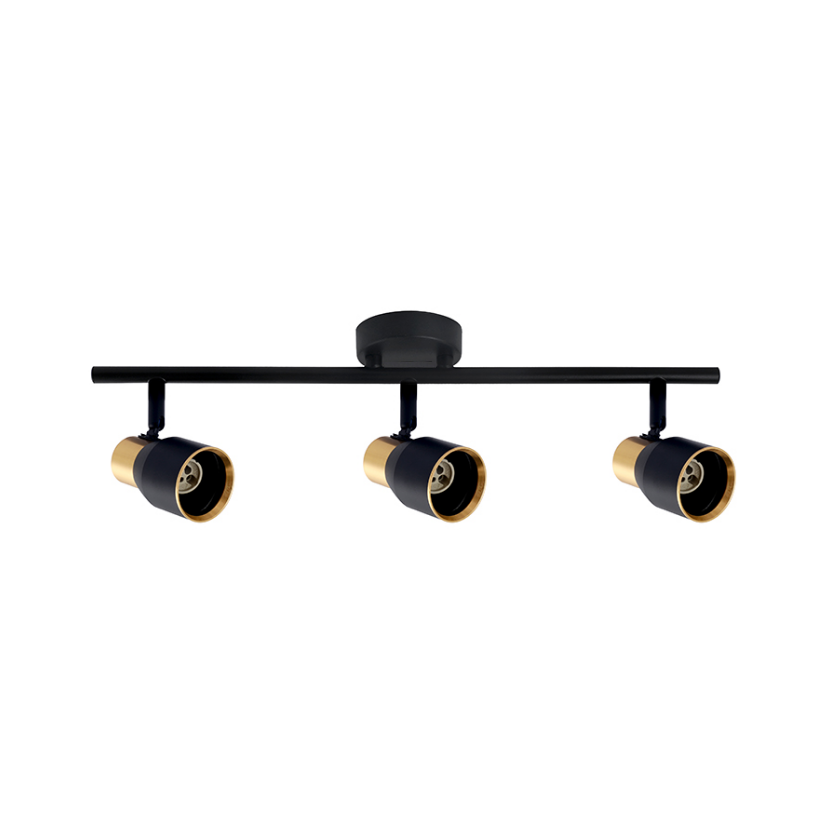 Aplique Triple Negro Dorado Con Ampolleta Dicroica Gu10 Dirigible Modelo Hiades SEC