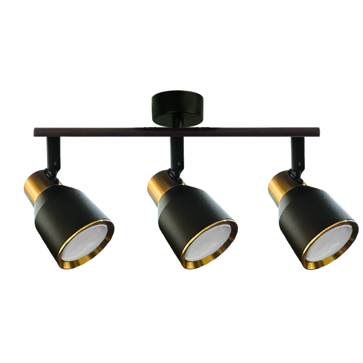 Aplique Triple Negro Dorado Con Ampolleta Dicroica Gu10 Dirigible Modelo Hiades SEC