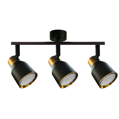 Aplique Triple Negro Dorado Con Ampolleta Dicroica Gu10 Dirigible Modelo Hiades SEC