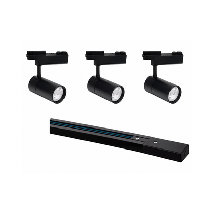 Pack 3 Foco Riel monofásico Negro CCT 60W + Riel 1 metro
