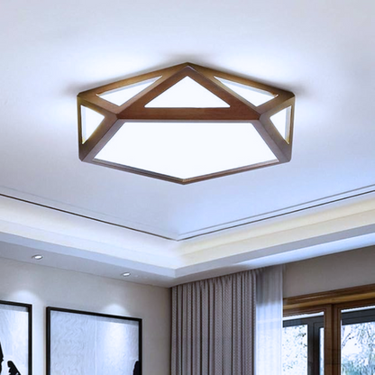Lámpara Pentágono 36w 300mm Modelo Saiph Mdf Caoba 3000-4000-6000k C/Control