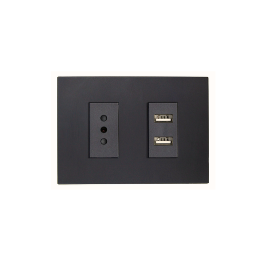 Tomarcorriente Simple 10A 250V + Toma USB Tipo A  Teclon Grafito SEC