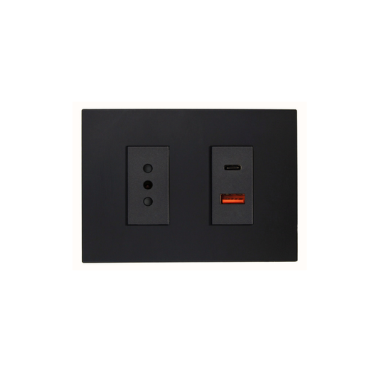 Tomarcorriente Simple 10A 250V + Toma USB Tipo A+C  Teclon Grafito SEC