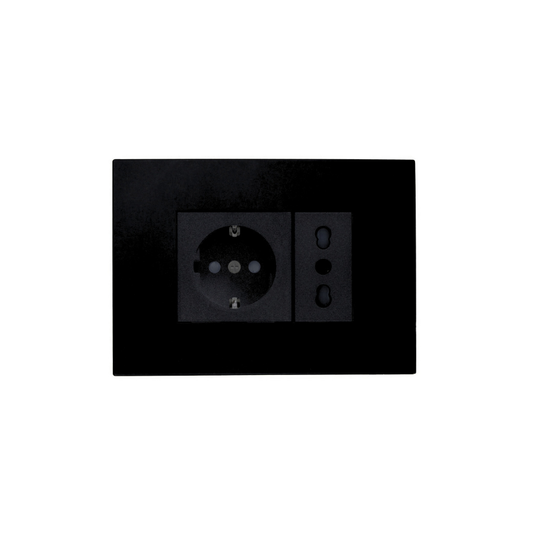 Enchufe Schuko Universal + Enchufe Simple Bipaso 10/ 16A 250V Negro SEC