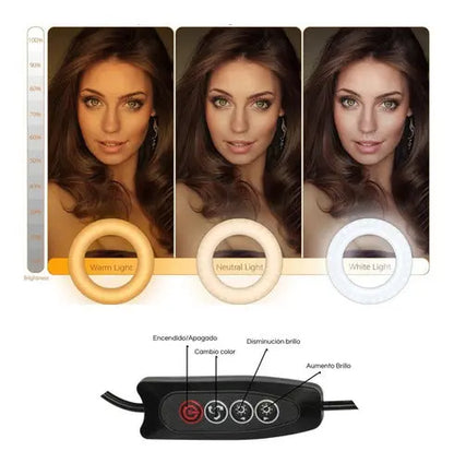 Aro Anillo Luz Led Fotografia 26cm 15w Tripode Ajustable