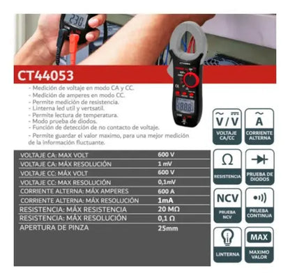 Pinza Amperimetrica Tester Multimetro Tenaza 600v Crown