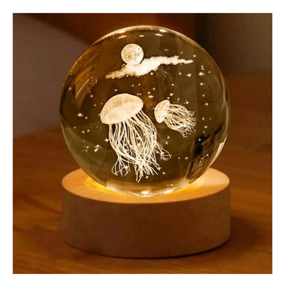 Lámpara De Mesa Esfera Cristal Led Diseño Láser 1w Usb 6'