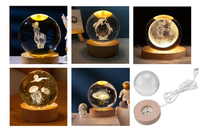 Lámpara De Mesa Esfera Cristal Led Diseño Láser 1w Usb 6'