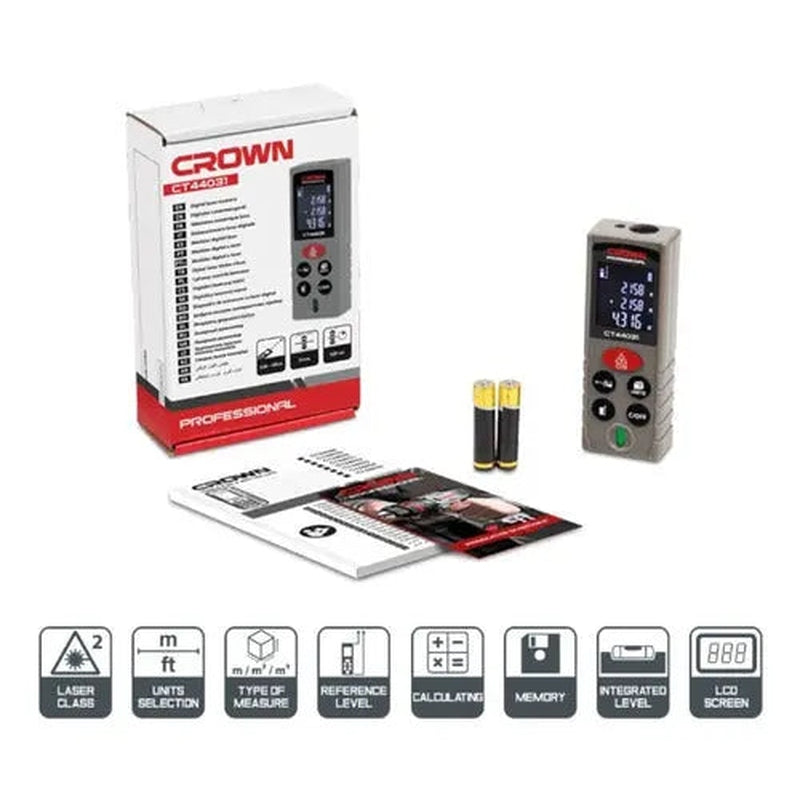 Medidor De Distancia Laser Digital Pro 40 Metros Crown
