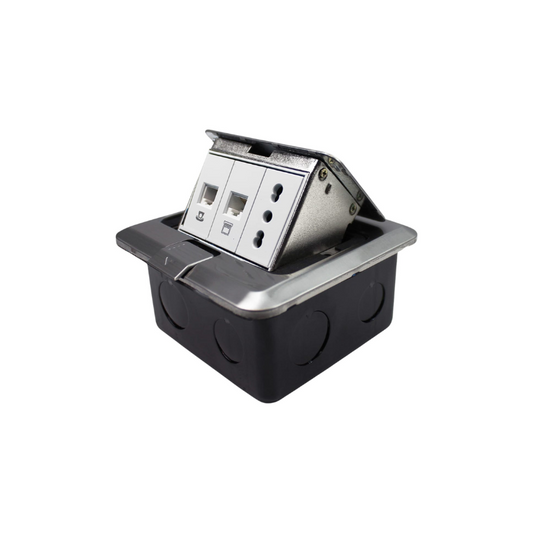 Caja De Piso Pop-Up Mealica 1 Enchufe 10/16A+Toma Internet RJ45+Toma Telefono RJ11