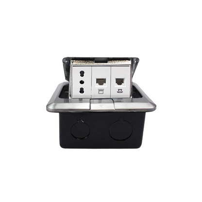 Caja De Piso Pop-Up Mealica 1 Enchufe 10/16A+Toma Internet RJ45+Toma Telefono RJ11
