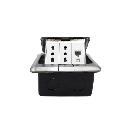 Caja De Piso Pop-Up Metalica 2 Enchufes 10/16A + Toma Internet RJ45