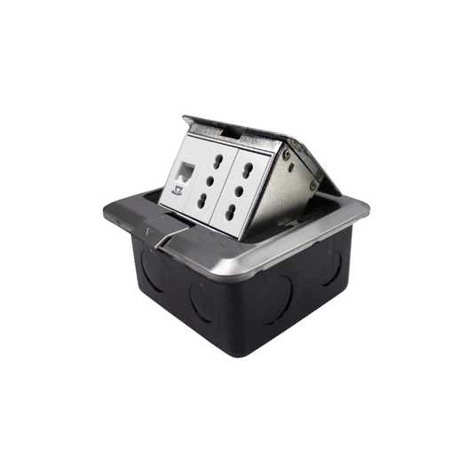 Caja De Piso Pop-Up Metalica 2 Enchufes 10/16A + Toma Telefono RJ11