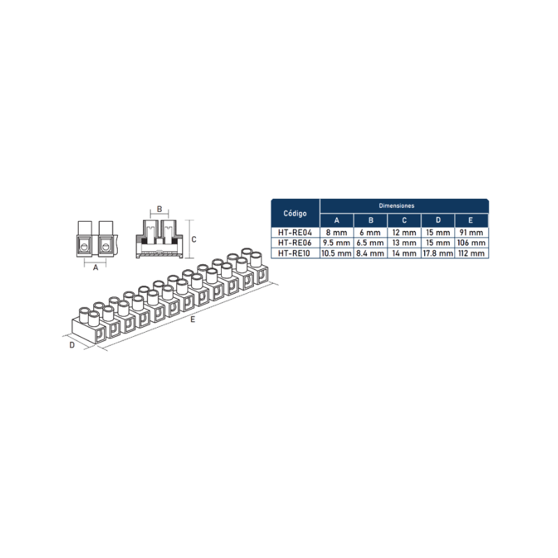 Pack 10 Regletas De Conexion Plastica Negra 12 Polos 4mm