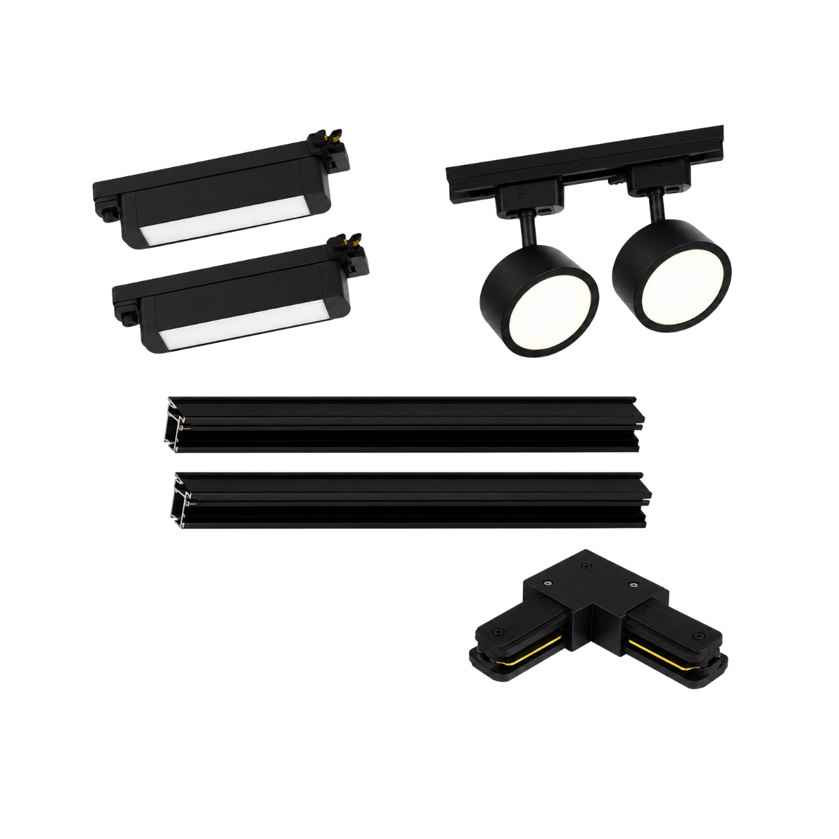 Pack 4 Focos Monofasicos 44W con Riel Negro + Accesorio L