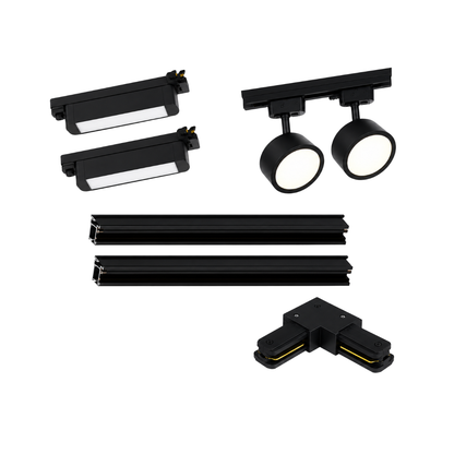 Pack 4 Focos Monofasicos 44W con Riel Negro + Accesorio L