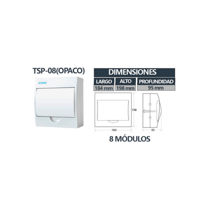 Tablero Sobrepuesto Tapa Opaca IP40 8 Circuitos T4 SEC